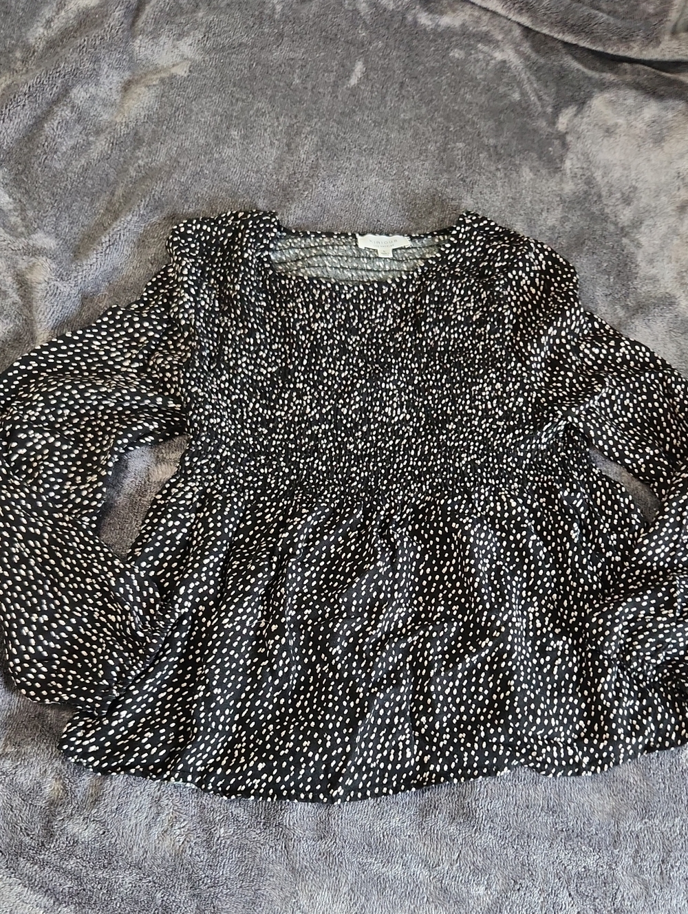 iris Black and White Smocked Peplum Blouse